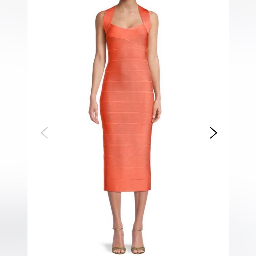 HERVÉ LÉGER Crisscross-Back Midi Sheath Dress